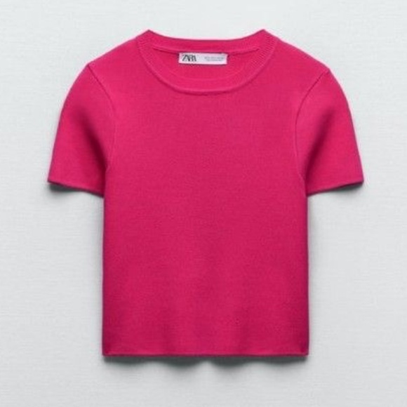 Zara Basics | Size S | Fine Knit Dark Pink Tee - Picture 1 of 7